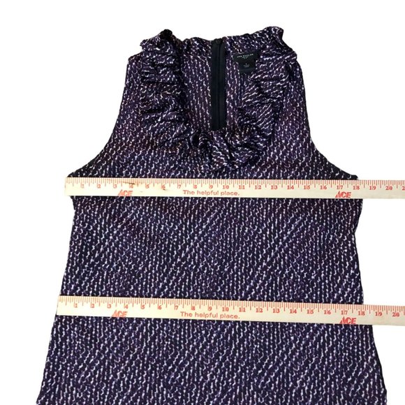 Ann Taylor Blouse Womens 6 Used Purple Cream Ruffled Neck - Picture 10 of 11